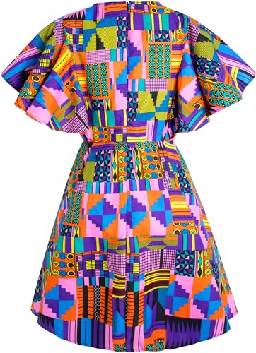 Image of Womens African Vintage Ruffle Trim Sleeve Ankara Tunic Swing Dress