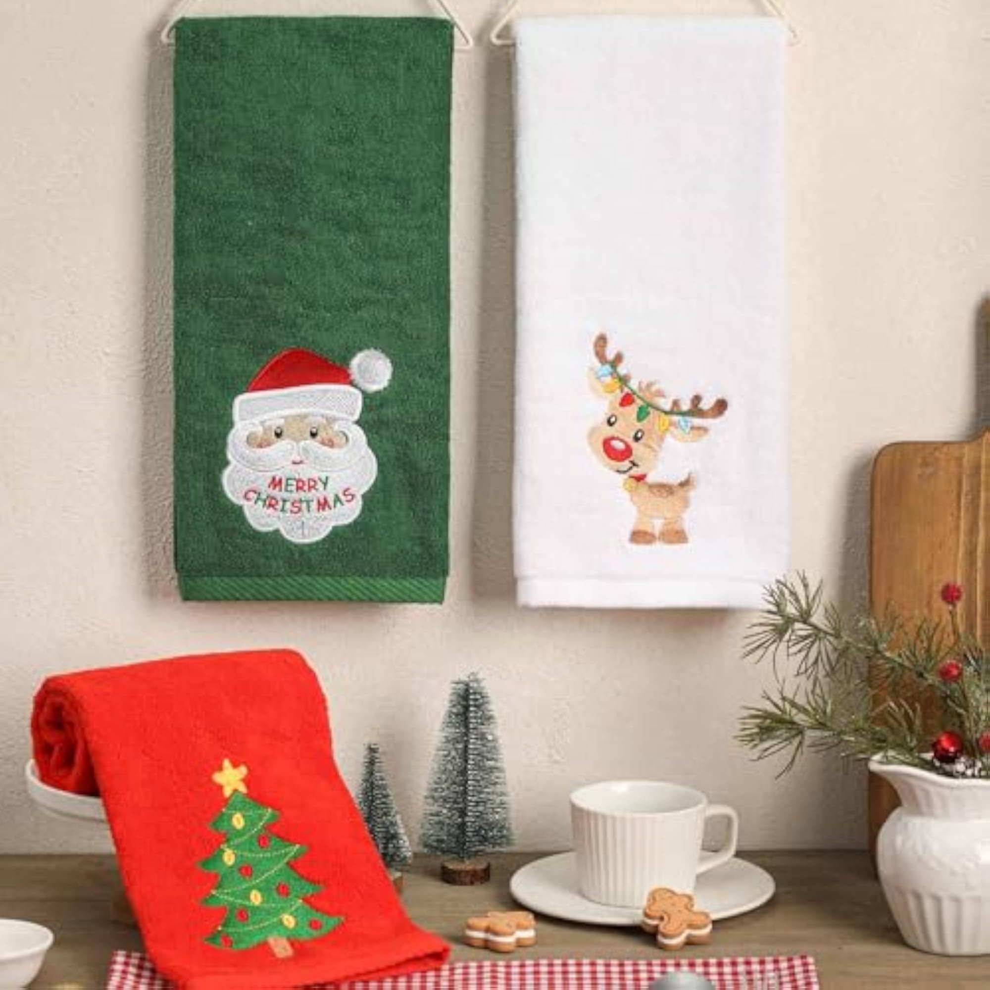 Christmas Hand Towels, 100% Cotton Embroidered