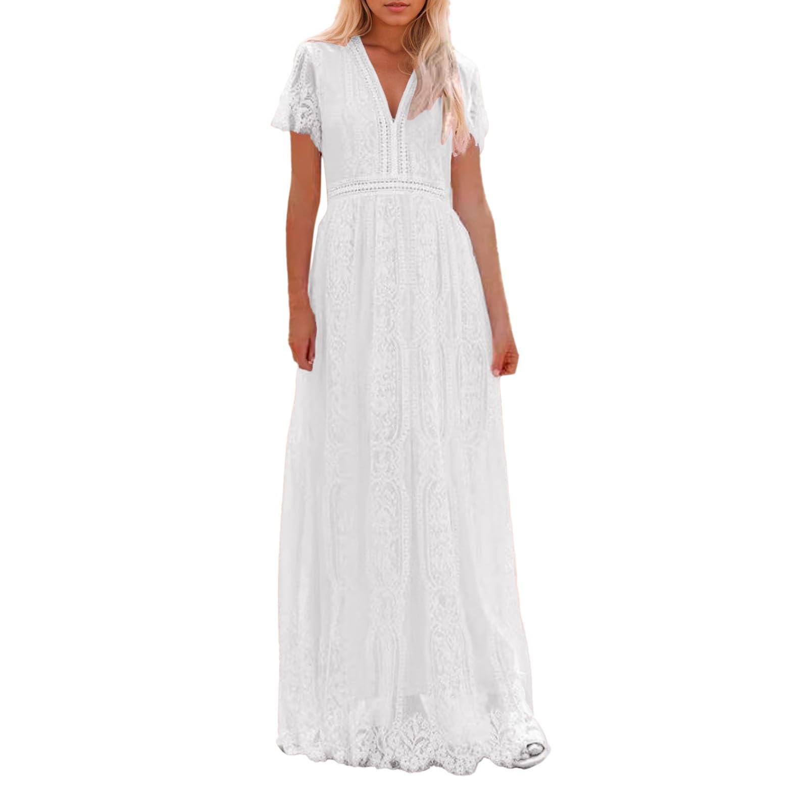 Vestido casual de manga corta para mujer, diseño hueco de encaje, perfecto para el verano, elegante y cómodo, fácil de limpiar