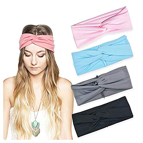 DRESHOW 4 Piezas Diadema Para Mujer Turbante Bohemia Elástico Cinta Banda para El Cabello Diadema Accesorios