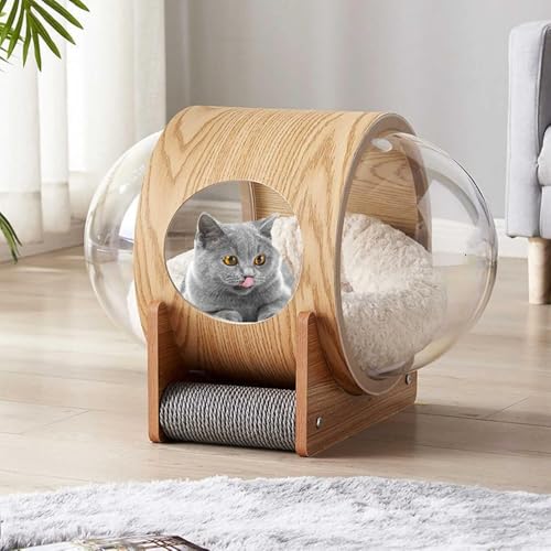 宇宙船 猫ハウス ペット用ベッド ドーム状 床置き対応 キャットハウス 家具 キャットベッド 木製 猫ハウス 猫用 ペット透明 カプセル型 ネコハウス 木製 オシャレ感 四季通用 おしゃれ ぬいぐるみパッド付き
