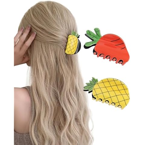 HAIMEIKANG 2PCS Fruit Hair Claw Clips - Fun Hair Clip Non-Slip Medium Cute Claw Clips for Women Girls(Pineapple + Carrot) Cover
