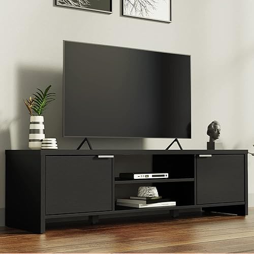 Miniatura 13 de Madesa Soporte de TV con gabinete de almacenamiento y estantes abiertos para almacenamiento multimedia de 55 y 65 pulgadas, consola multimedia para