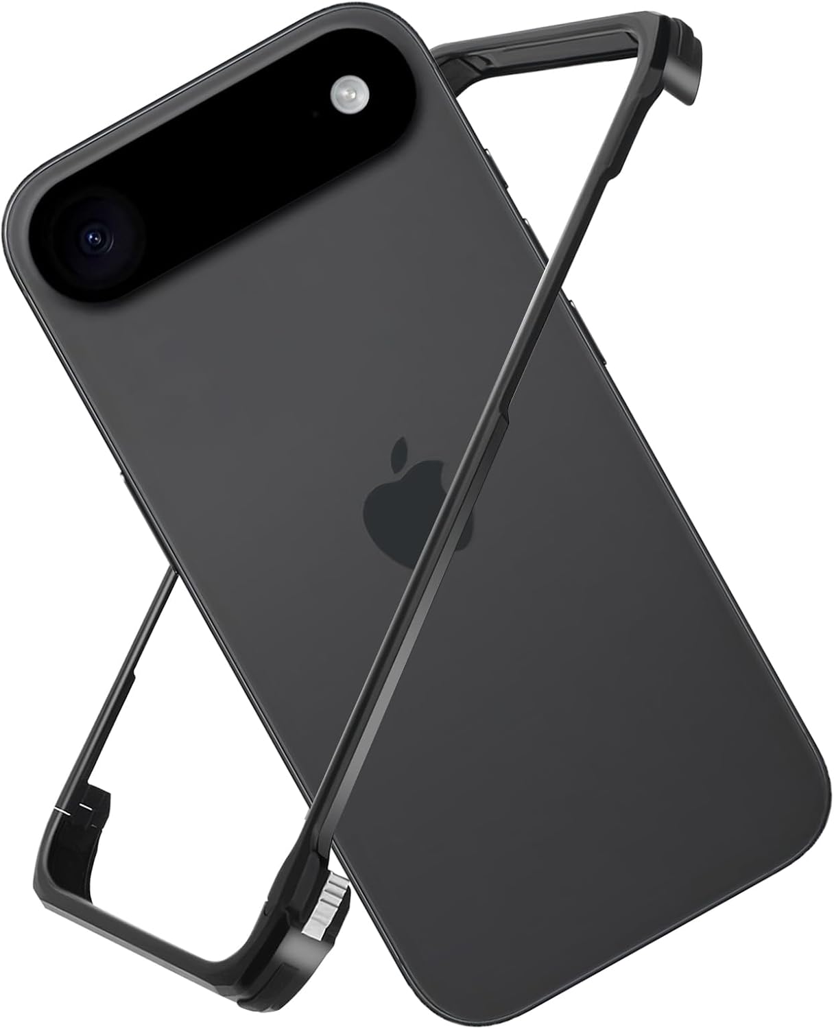 for iPhone Air Metal Bumper Case Frameless, Slim Fit No Back No Frame Backless Aluminum Alloy Bumper Compatible with MagSafe 4 Corners Shockproof (Black)