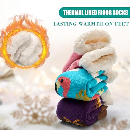Boys Fuzzy Socks Winter Warm Socks for Kids Girls Fluffy Floor Socks with Grips for Home 3 Pack4