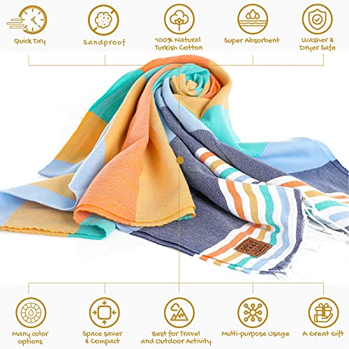 Gold Case Turkish Beach Towel - Set Of 6-100% Cotton - 70X38 Inches Xxl Oversized - Pre-Washed - Quick Dry Sand Free Turkish Towel - Lightweight Bath Towels (Olympos-Multicolor-1) #TOP2
