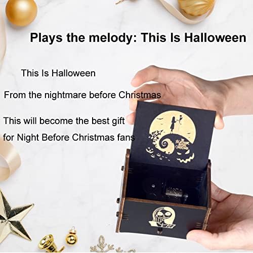Beiwei Upgrade Size Wind-up The Nightmare Before Christmas Music Box, Wooden Engrave Nightmare Musical Box for Halloween Christmas Birthday Gift for Kids, Melody This is Halloween