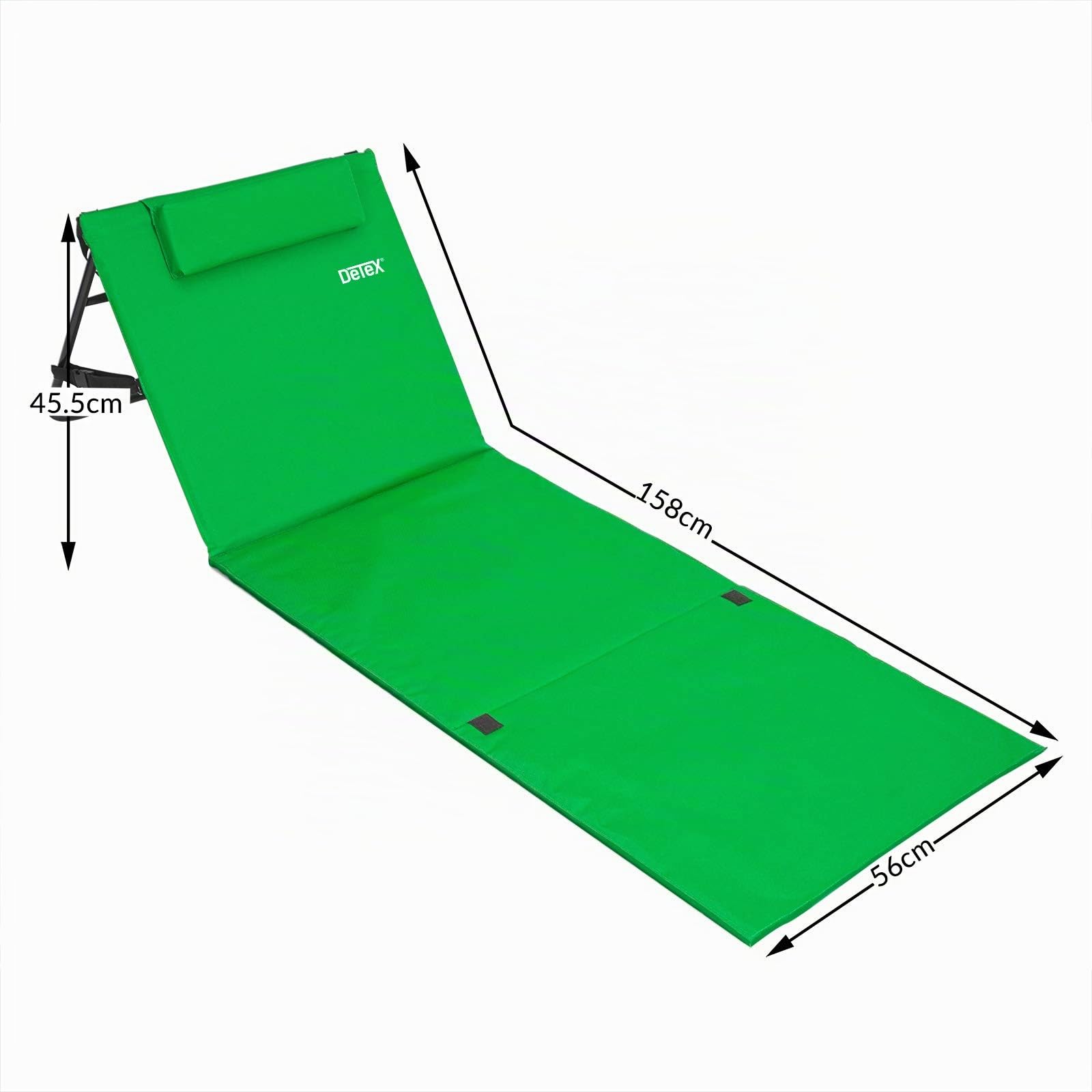 Detex 2X Tapis de Plage Vert 158x56cm transat rembourré avec Dossier Pliable natte de Plage transportable extérieur