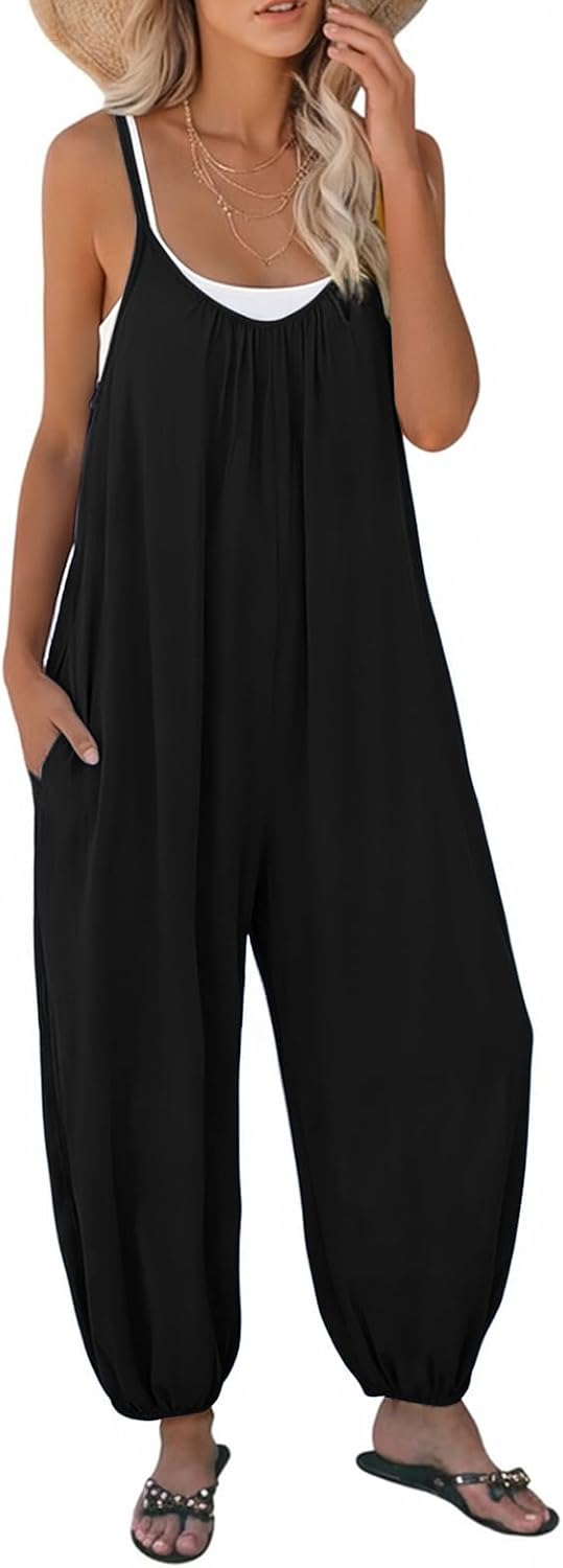 Nfsion Jumpsuits for Women Casual Summer Outfits Sleeveless Spaghetti Strap Rompers Dressy Trendy Beach Vacation Outfits