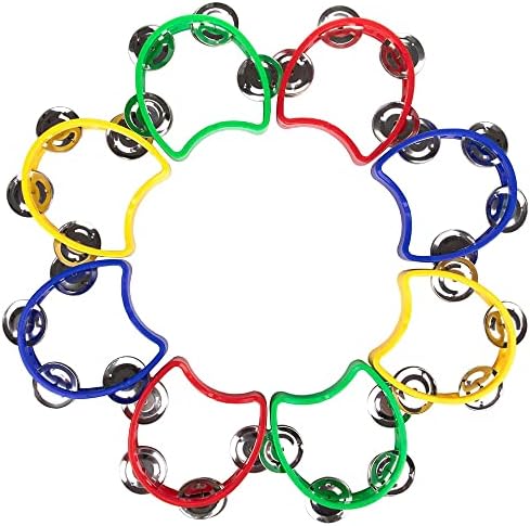 8 pcs Percussion Tambourine Hand Bell Mini Plastic Held Tambourines Half Moon Adults with Metal Jingles Jingle Musical Toys Rhythm Instruments for Boys Girls Kinder Garten Party Family Gatherings