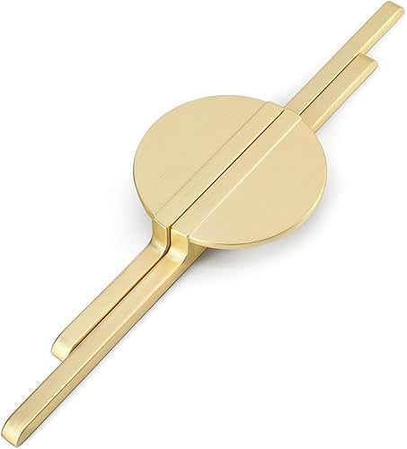 Rergy Manijas de gabinete y pomos de puerta de media luna, paquete de 2 unidades de oro cepillado con agujero central de 5 pulgadas, accesorios