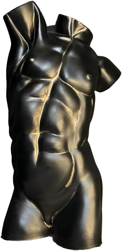 Men’s Anatomy (17.75 in, Human Bust, Greek Art, Muscles Sculpture, Bodybuilding Figure, Black and Gold Statue Designs - BTC0127