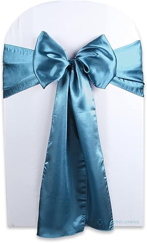 Miniatura 8 de Sparkles Make It Special Leading Linens - 100 fundas de satén para silla, banda de lazo, color azul marino, recepción de banquetes de boda, 28