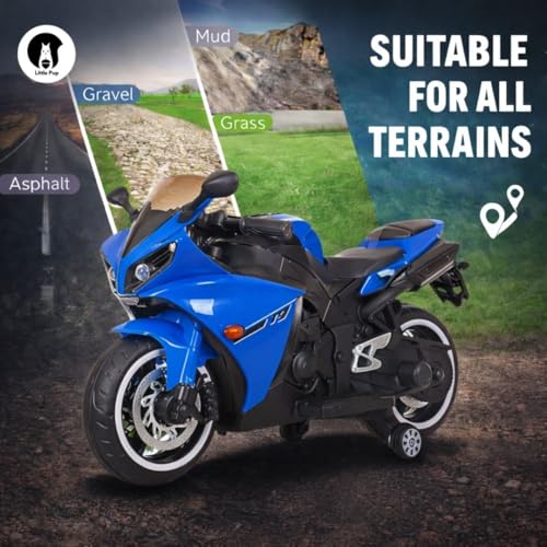 Image of LITTLE PUP 12V Battery Operated Ride on Bike for Kids of Age 2 to 8 Years- Electric Rechargeable Kids Bike with Hand Race, Music,Led Lights (Blue)