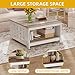 DWVO Square Coffee Table for Living Room, Farmhouse Coffee Table with Storage, 2-Tier Wood Coffee Tables Center Table with Half Open Storage Compartment, Grey Wash