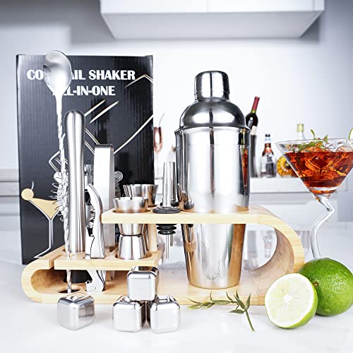 Mixology Bartender Kit, Supercook Cocktail Shaker Set, Bar Accessories For The Home Bar Set, 25 Oz Martini Shaker, Drink Shakers Cocktail With Bamboo Stand, Alcohol Mixer Shaker Set Gifts For Him #TOP5
