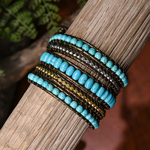 Image of YGLINE Natural Stone Bracelet 5 Wraps Bracelet Handmade Blue Color Boho Bracelet for Women Bracelet
