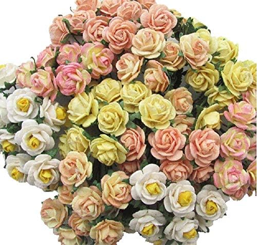 100 pcs Mini Paper Flowers Rose Mixed Yellow Color Mulberry Paper Flower 15 mm Scrapbooking Wedding Card Supplies Embellishment Craft Paper Flowers.