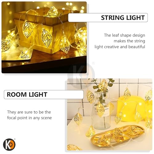 Image of K D Metal Leaf Paan String Lights for Decoration -10 LED Leaf (Paan) 3.8 Meter Moroccan LED Fairy Lights, Warm Yellow Decorative Lights for Home, Room, Parties & Festivals