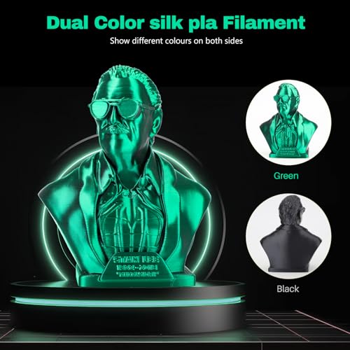 Image of 3DHoJor Silk PLA Filament 1.75mm Black Green Dual Color PLA 3D Printer Filament 2 in 1 Coextrusion 1KG Spool(2.2lbs) 3D Printing Filament Dimensional Accuracy + /- 0.03mm Fits for Most FDM 3D Printers