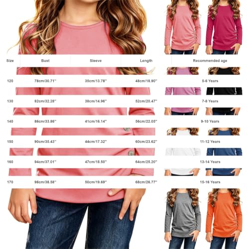 Girls Long Sleeve Shirts Kids Crewneck Knot Front Base Layer Tops Pink - image 7