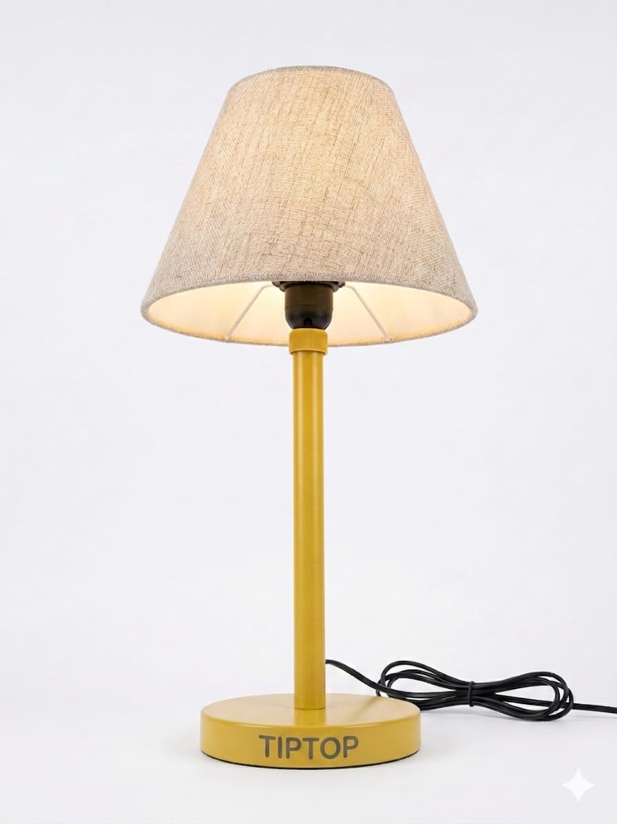 M-Uttam Modern Table Lamp with Orange Shade, Cylindrical Drum Lampshade, Square Base, Contemporary Lighting-image-1