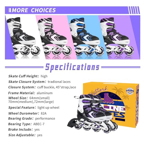 Nattork Adjustable Inline Skates For Girls, Girls Roller Skates With All Light Up Wheels For Big Kids thumb #5