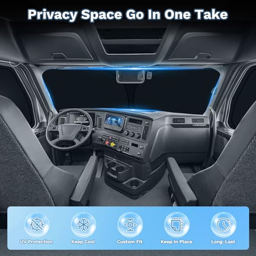 Image of KUST Car Window Shades for Freightliner Cascadia 2018-2025 2026 Windshield Sun Shade Side Window Cover UV Block Privacy Protection Cascadia Accessories Foldable Front Rear Full Set 3PCS