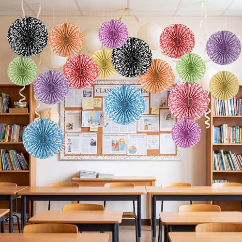 Image of 18 Pack Composition Notebook Paper Fans Classroom Decor, Pastel Textured Hanging Paper Fans Round Bulletin Board Decor for Teacher Bulletin Board Classroom Wall Decoration Party Supplies
