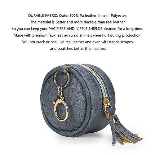 Image of Pacifier Case Bag - Leather Pacifier Holder with Clip for Diaper Bag Stroller Purse Charm, Holds 2 Pacifiers Outdoor Travel (Weave Blue)