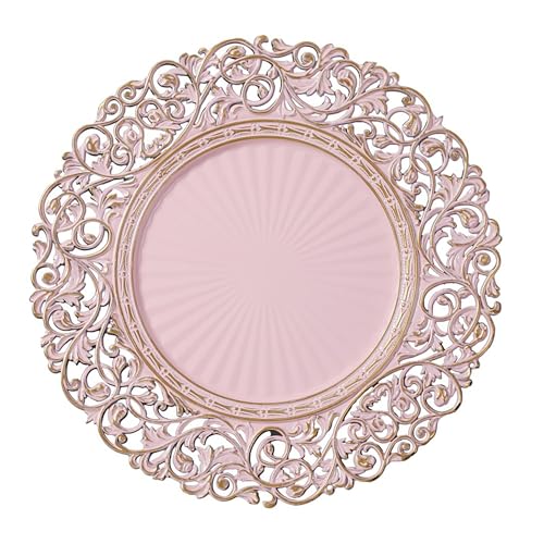 Assiette décorative de 34 cm en plastique avec bord décoratif ouvert - Assiettes de présentation festives pour différentes occasions - Soucoupes pour mariage et Noël - Assiette de Noël - Vieux rose