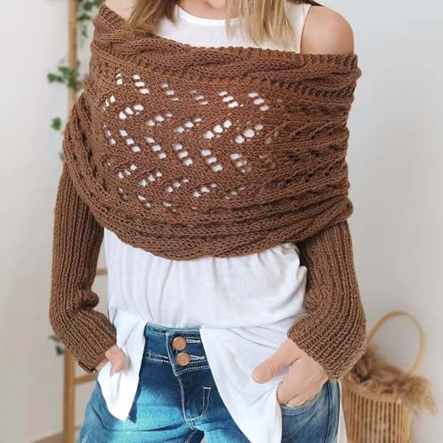 Women's Knitted Double Sleeve Scarf,Knitted Cable Wrap, Scarf with Sleeves for Women2