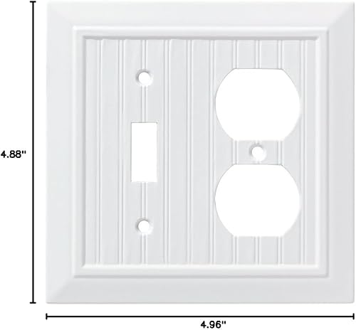 Miniatura 9 de Franklin Brass Classic Beadboard (1-Pack) Single Switch/Duplex Combo Pure White 2-Gang Combination Wall Plate Electrical Outlet Covers W35269-PW-C