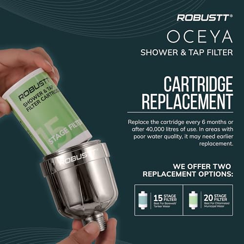 Image of Robustt Oceya 15 Stage Hard Water Softener For Tap & Shower (Silver) | Reduces Hair Fall, Skin Dryness & Limescale | Water Purifier Filter For Tap, Shower & Handshower| Includes Kit & Manual