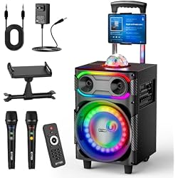 250W Karaoke Machine for Adults with 2 Wireless Microphones for Home Party | Rechargeable, PA System, BT, MDF Cabinet, 8