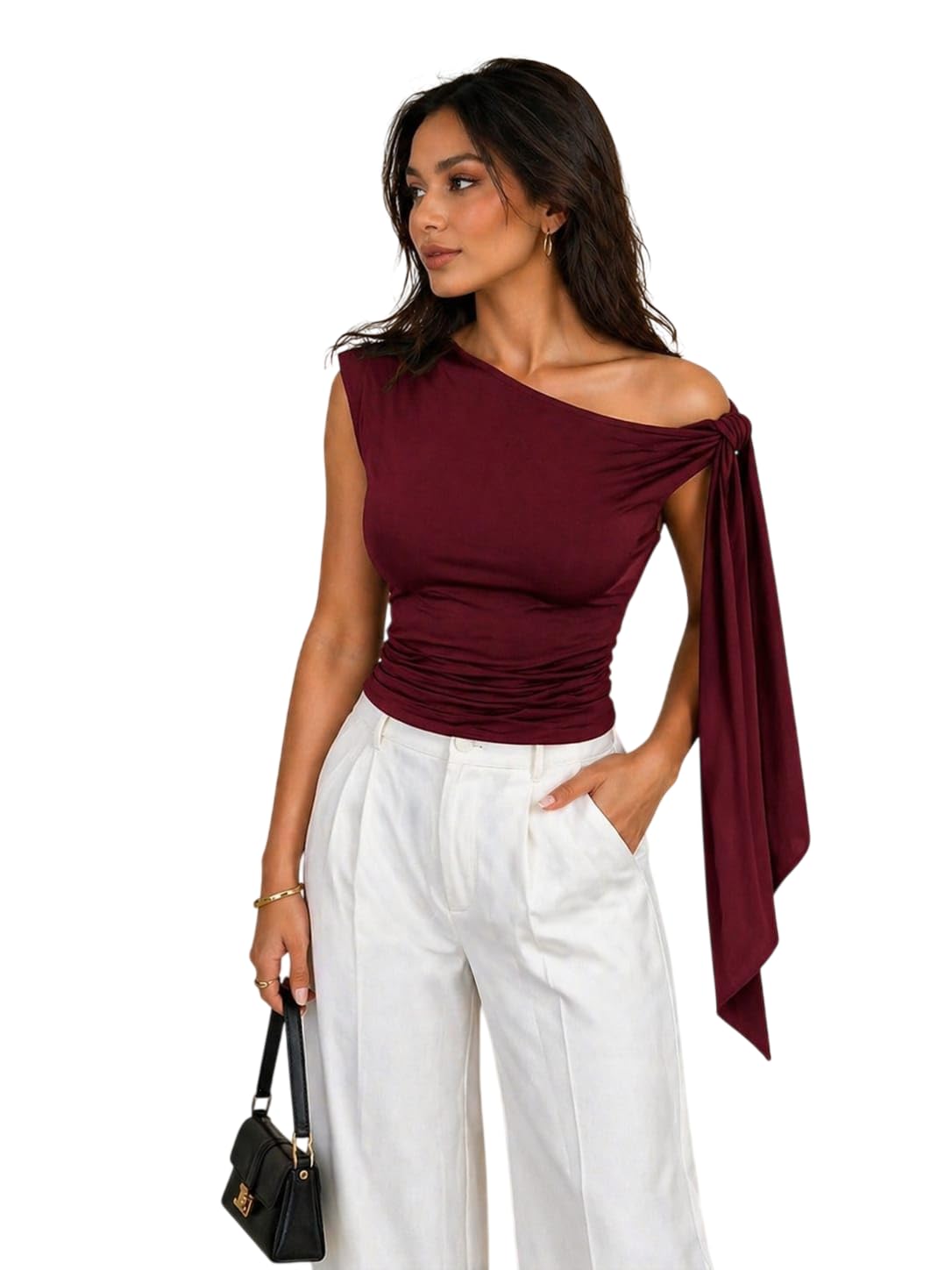 Women Western Top with Detachable Tie Belt | 3-Way Styling Slim Fit Top | Solid Lycra Stretchable Fabric Casual Wear for Girls & Women-image-22