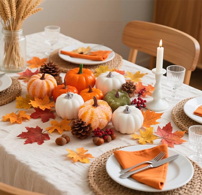 25PCS Fall Artificial Pumpkins Set,Halloween Decorations Including Fake Pumpkins,Maple Leaves,Acorns Berries,Pinecone for Autumn,Home Table Center Thanksgiving Harvest Fall Decor 25pc Autumn image 3 of 7 B0FGX7R3R1