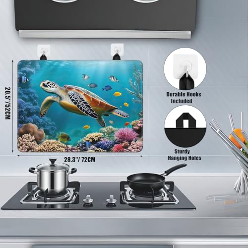 Image of Sea Turtle Glass Top Stove Cover Protector,Ocean Fish Coral Stove Top Covers for Electric Stove,Washable Heat Resistant Cooktop Mat Anti-Slip Range Covers, 28 x 20 Inch