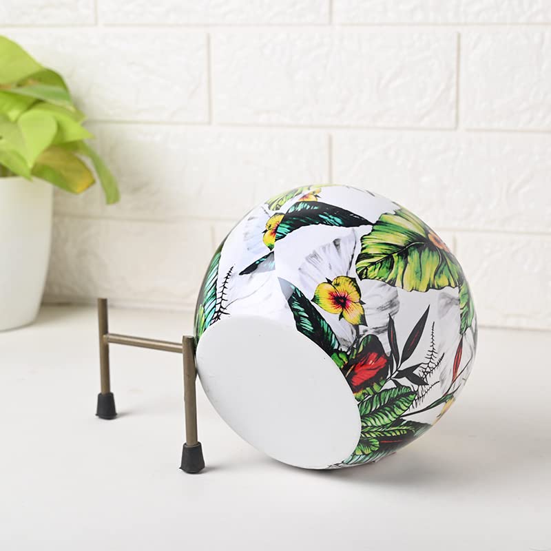 Image of FlowerAura Decorative Set of 4 Yellow Printed Metal Pot Vase with Stand for Table Corner, Living Room, Bedroom, Balcony, Office /Home Decoration | Without Plant | (15x10CM)