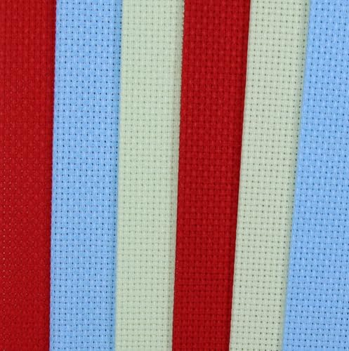Image of KCS 4 /6 pc of 12 inch x 18 inch 30cmx45cm 16CT Counted Cotton Aida Cloth Cross Stitch Fabric (Light Blue+Light Green+Red, 6 pc)