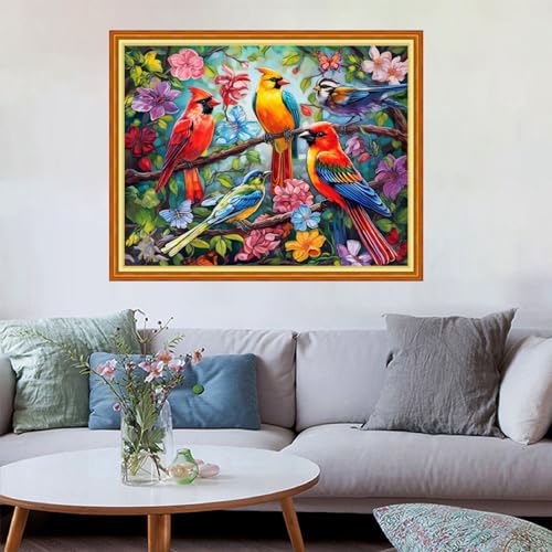 Image of Redxing Stamped Cross Stitch Kits Embroidery kit for Beginners Adults Full Range of Embroidery Patterns Starter Kits DIY Printed Cross Stitch Kits Needlepoint Kits 11CT- Birds on Trees 16x20 inch