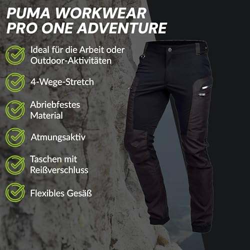 PUMA Workwear Pro-One Adventure Outdoor Wanderhose Herren - Ideal zum Klettern, Bergsteigen, Parkour und mehr – flexibel, verstärkt & strapazierfähig - Outdoor Hosen für Herren - Schwarz - M
