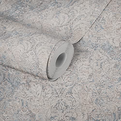 Livingwalls Mata Hari 380931 Papier peint baroque avec ornements aspect vintage Papier peint intissé Beige/bleu/marron avec effet scintillant