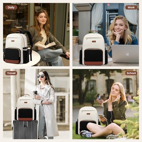 LOVEVOOK Laptop Backpack for Women with Pouch Pocket for Large Capacity Cup,18 Inch Laptop Computer Bag Travel Backpack Purse,Waterproof Work Business Backpack College Teacher Bags,Beige-Black-Brown by LOVEVOOK - Image 7