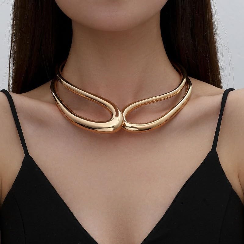 Chunky Choker Collar Necklace for Women Open Gold Collar Necklaces Minimalist Waterdrop Choker Necklace Gold Silver Chunky Statement Necklace Trendy Jewelry for Women - Image 3