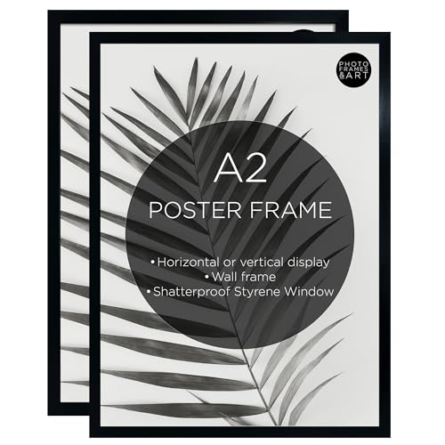 pf+a Perspex Window Pack of 2 A2 Poster Frames - A2 Oxford Black Set of 2 / A2 Black Frames Multipack