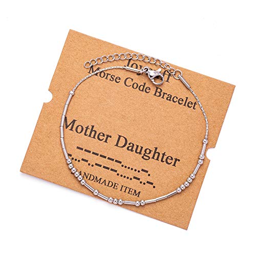 Image of JoycuFF Inspirational Morse Code Bracelets for Women Silver Beads Jewelry Encouragement Mantra Gifts for Her