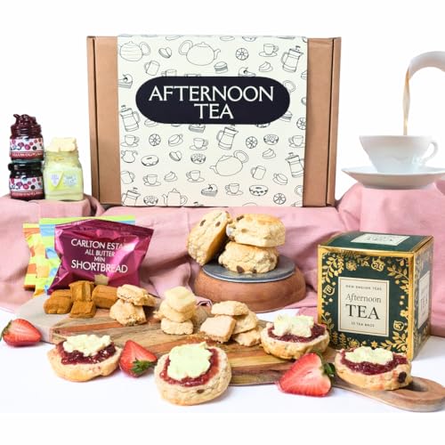 Afternoon Tea Hamper For 2 Gift Set | Luxury Treats for Women & Couples | Includes Tea Sultana Scones Clotted Cream Strawberry Jam & Mini Biscuits | Afternoon Tea For Her