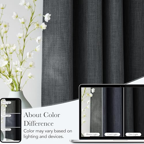 Image of NICETOWN Short Faux Linen Charcoal Gray Blackout Curtains 63 inches Long for Kitchen - Privacy Panels for Living Room Bedroom, Modern Farmhouse Style Easy Care Grommet Top, 2 Panels, W42 by L63