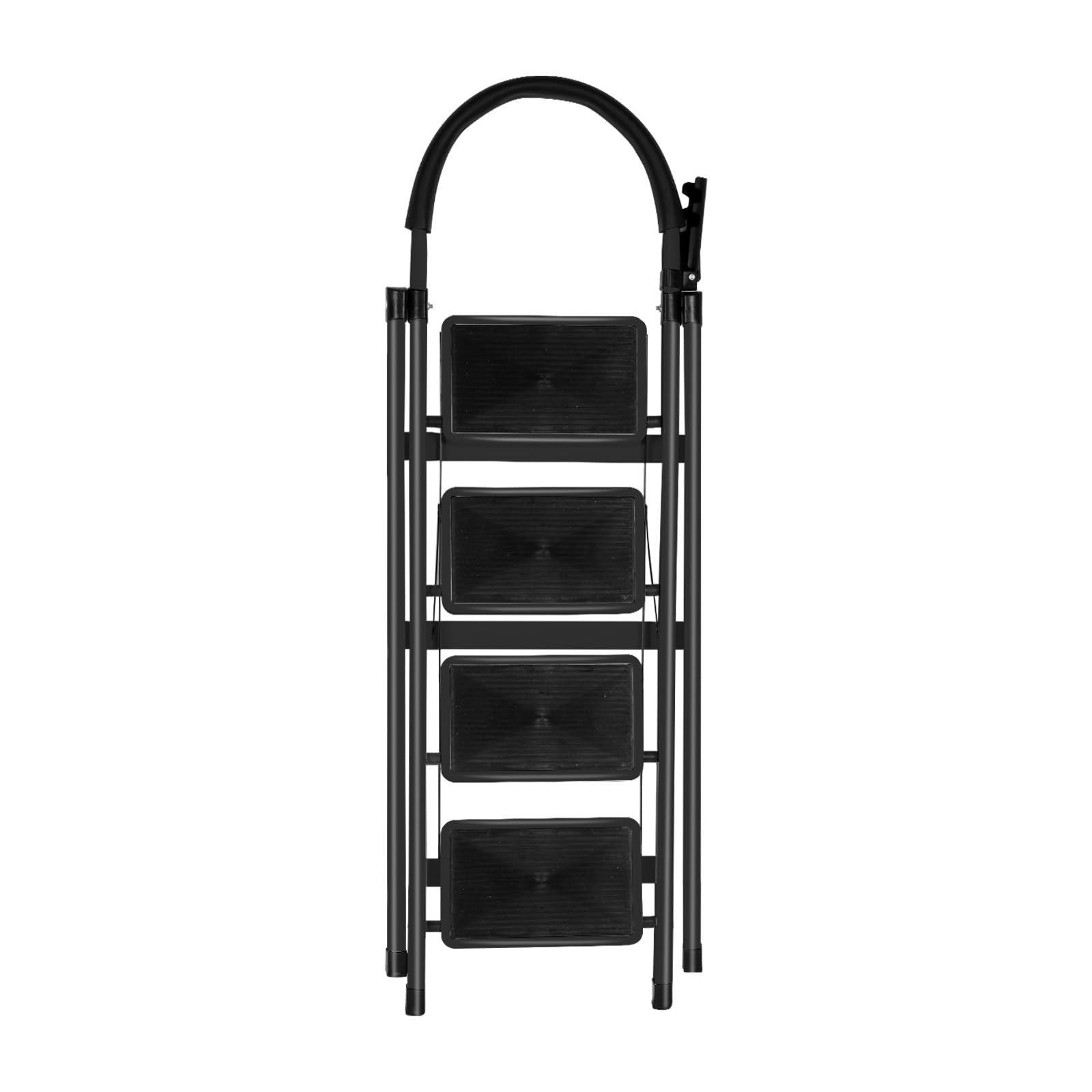 Escabeau Pliable en Acier, Marchepied Antidérapant 4 Marches, Escabeau Stable et Compact pour Maison, Cuisine et Bureau(Noir)